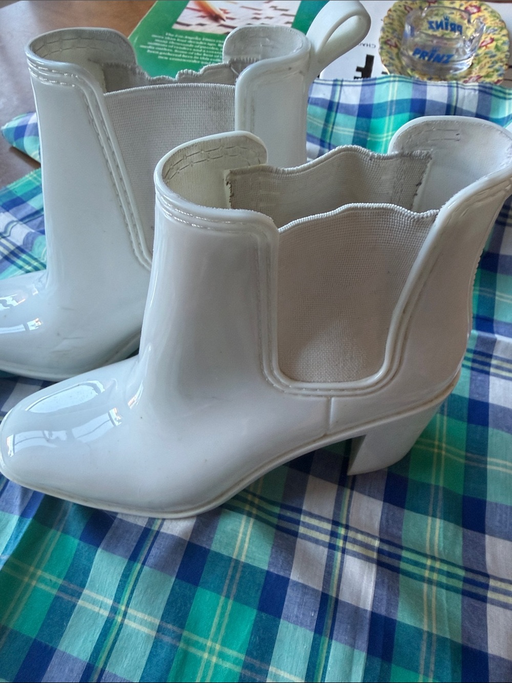 Jeffrey Campbell White Women's Chelsea Ankle Rain Boots - Sleek High Heel - Picture 3 of 4